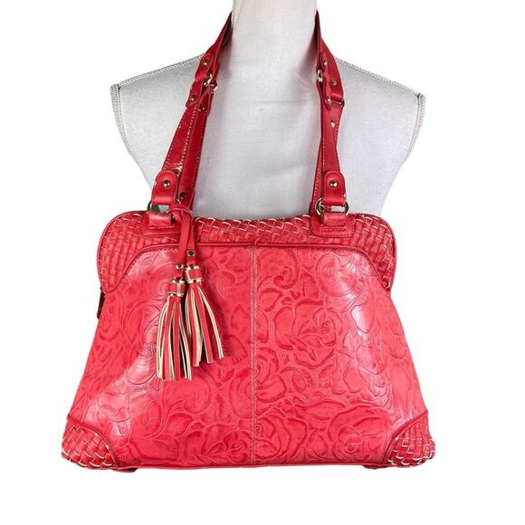 MC Coral Pink Purse Shoulder Bag Large Embossed Faux Leather - Picture 2 of 16